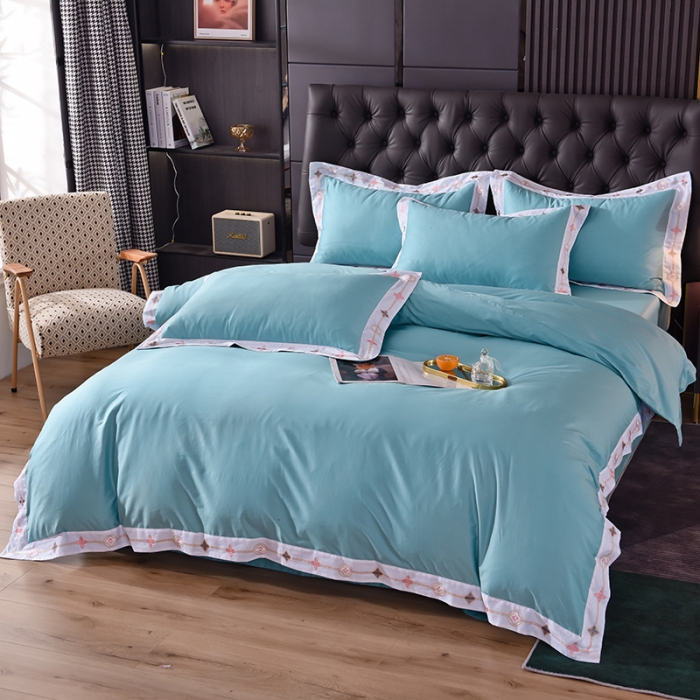 91家纺网 家纺一手货源 找家纺 2025新款13374经典北欧风工艺款纯色四件套 深海蓝