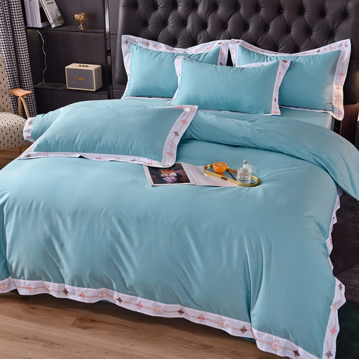 91家纺网 家纺一手货源 找家纺 2025新款13374经典北欧风工艺款纯色四件套 深海蓝