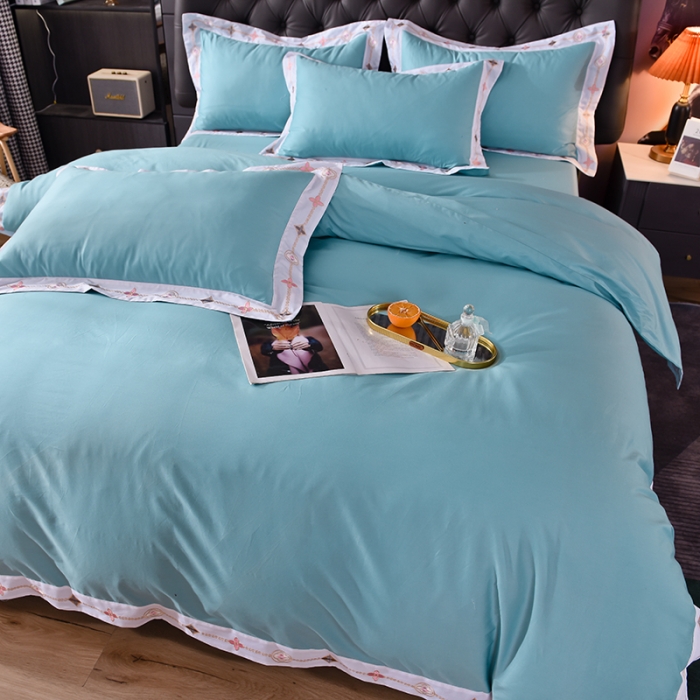 91家纺网 家纺一手货源 找家纺 2025新款13374经典北欧风工艺款纯色四件套 深海蓝