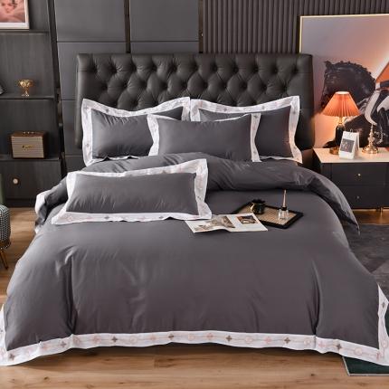 91家纺网 家纺一手货源 找家纺 甜之梦2025新款13374经典北欧风工艺款纯色四件套 深灰