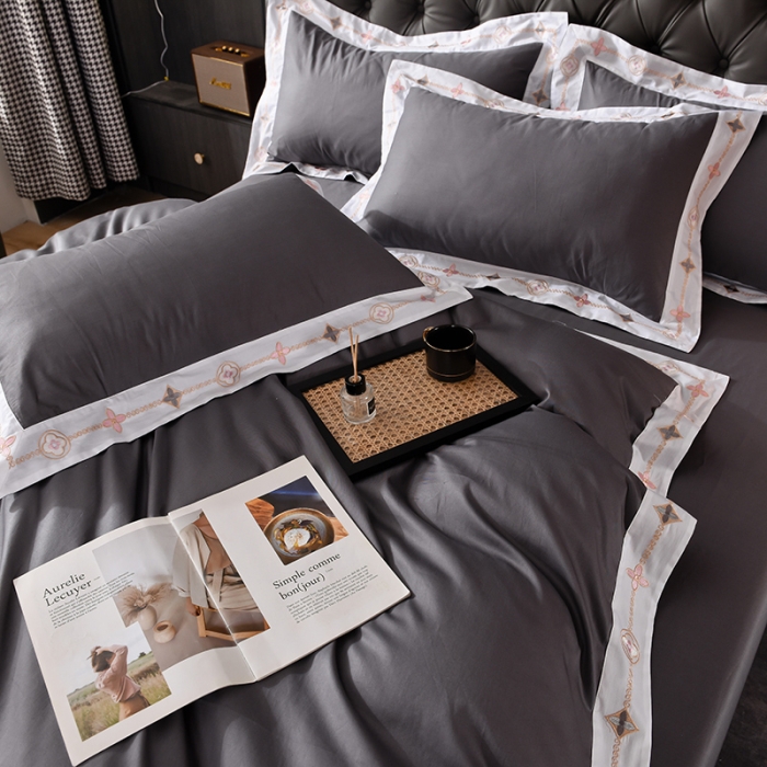91家纺网 家纺一手货源 找家纺 甜之梦2025新款13374经典北欧风工艺款纯色四件套 深灰