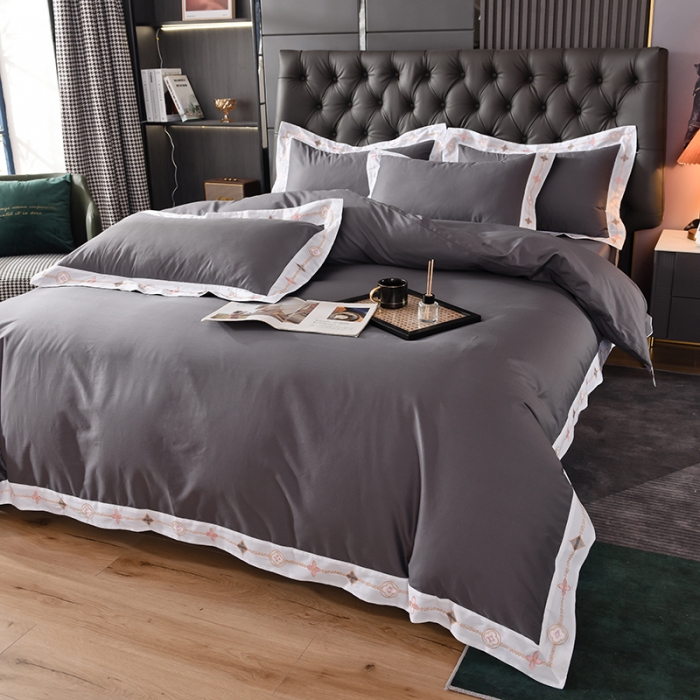 91家纺网 家纺一手货源 找家纺 甜之梦2025新款13374经典北欧风工艺款纯色四件套 深灰