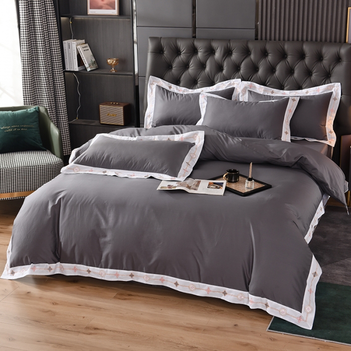 91家纺网 家纺一手货源 找家纺 甜之梦2025新款13374经典北欧风工艺款纯色四件套 深灰