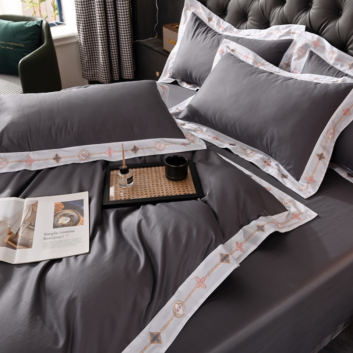 91家纺网 家纺一手货源 找家纺 甜之梦2025新款13374经典北欧风工艺款纯色四件套 深灰