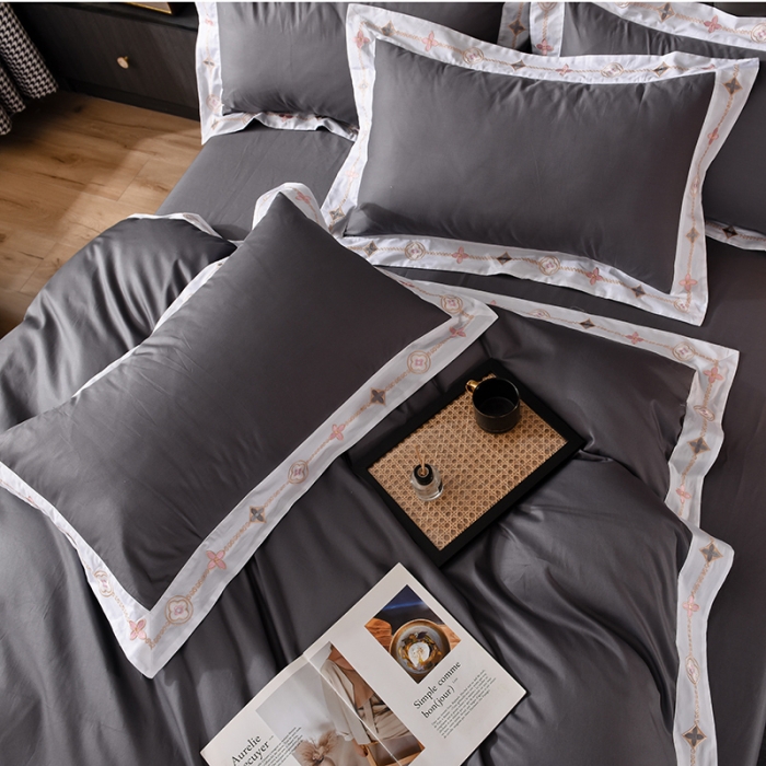 91家纺网 家纺一手货源 找家纺 甜之梦2025新款13374经典北欧风工艺款纯色四件套 深灰
