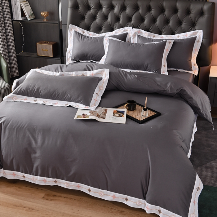 91家纺网 家纺一手货源 找家纺 甜之梦2025新款13374经典北欧风工艺款纯色四件套 深灰