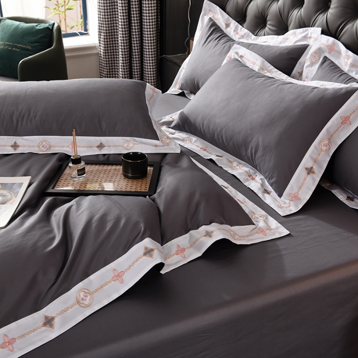 91家纺网 家纺一手货源 找家纺 甜之梦2025新款13374经典北欧风工艺款纯色四件套 深灰