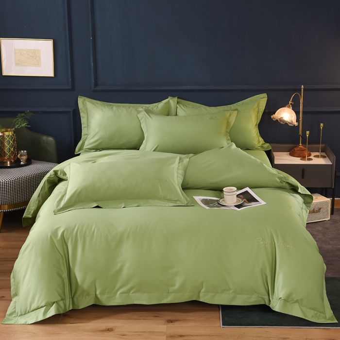 91家纺网 家纺一手货源 找家纺 甜之梦2025新款13374经典工艺款纯色长绒棉四件套 果绿