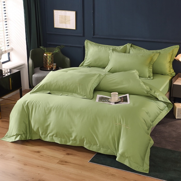 91家纺网 家纺一手货源 找家纺 甜之梦2025新款13374经典工艺款纯色长绒棉四件套 果绿