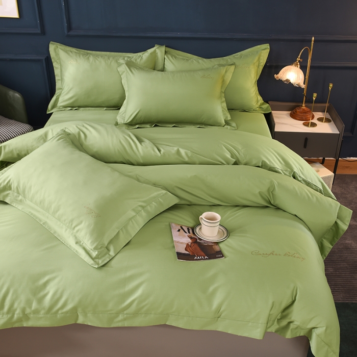 91家纺网 家纺一手货源 找家纺 甜之梦2025新款13374经典工艺款纯色长绒棉四件套 果绿
