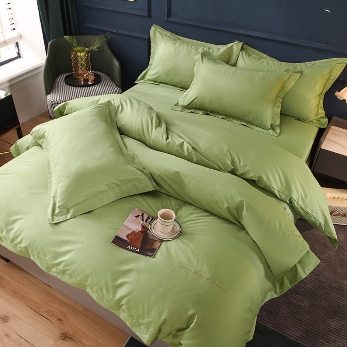 91家纺网 家纺一手货源 找家纺 甜之梦2025新款13374经典工艺款纯色长绒棉四件套 果绿