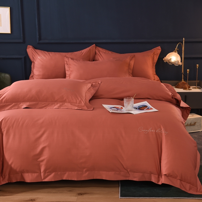 91家纺网 家纺一手货源 找家纺 甜之梦2025新款13374经典工艺款纯色长绒棉四件套 咖色