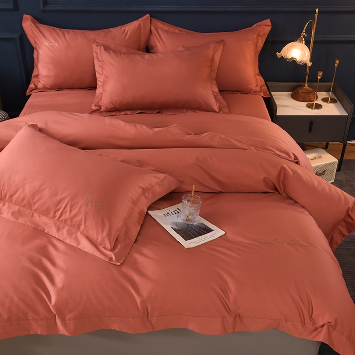 91家纺网 家纺一手货源 找家纺 甜之梦2025新款13374经典工艺款纯色长绒棉四件套 咖色