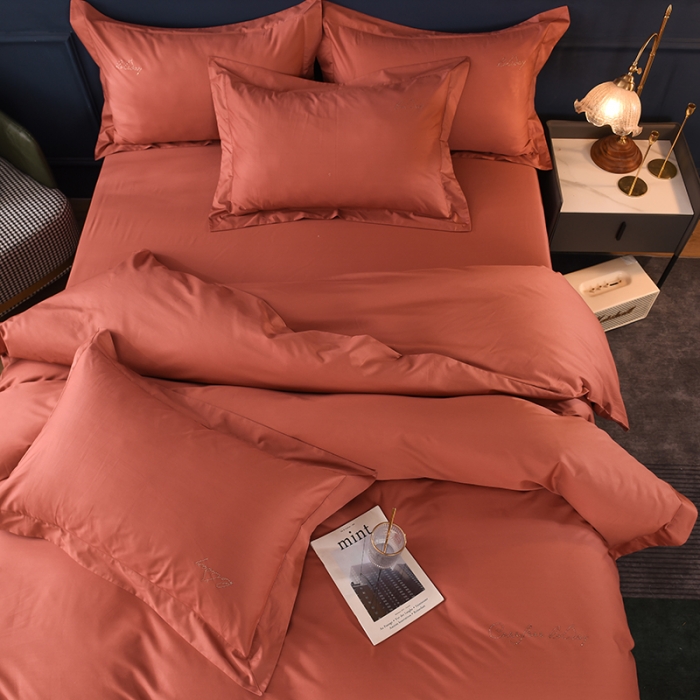 91家纺网 家纺一手货源 找家纺 甜之梦2025新款13374经典工艺款纯色长绒棉四件套 咖色