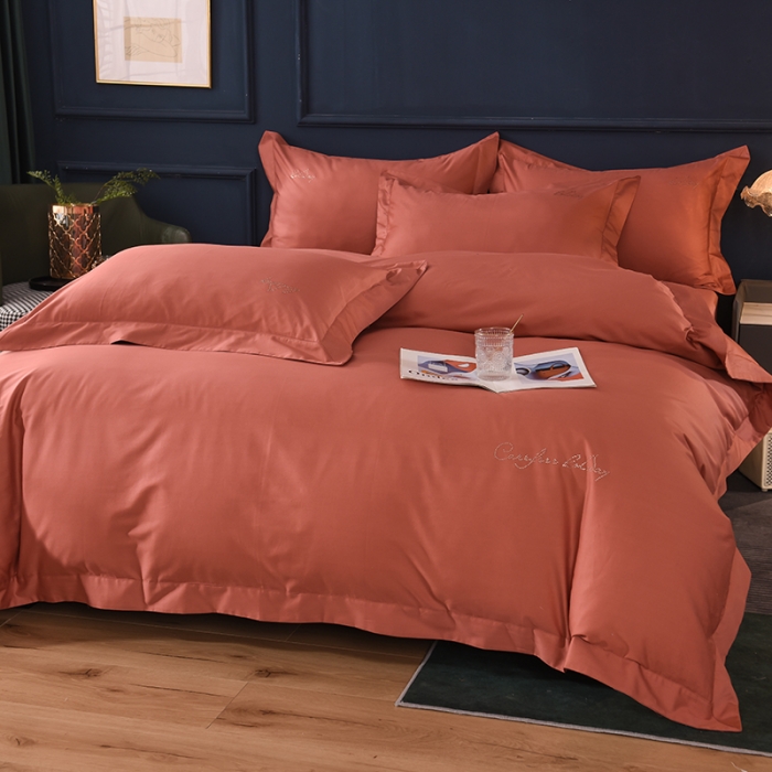 91家纺网 家纺一手货源 找家纺 甜之梦2025新款13374经典工艺款纯色长绒棉四件套 咖色