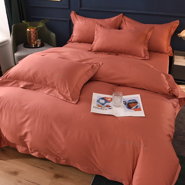 91家纺网 家纺一手货源 找家纺 甜之梦2025新款13374经典工艺款纯色长绒棉四件套 咖色