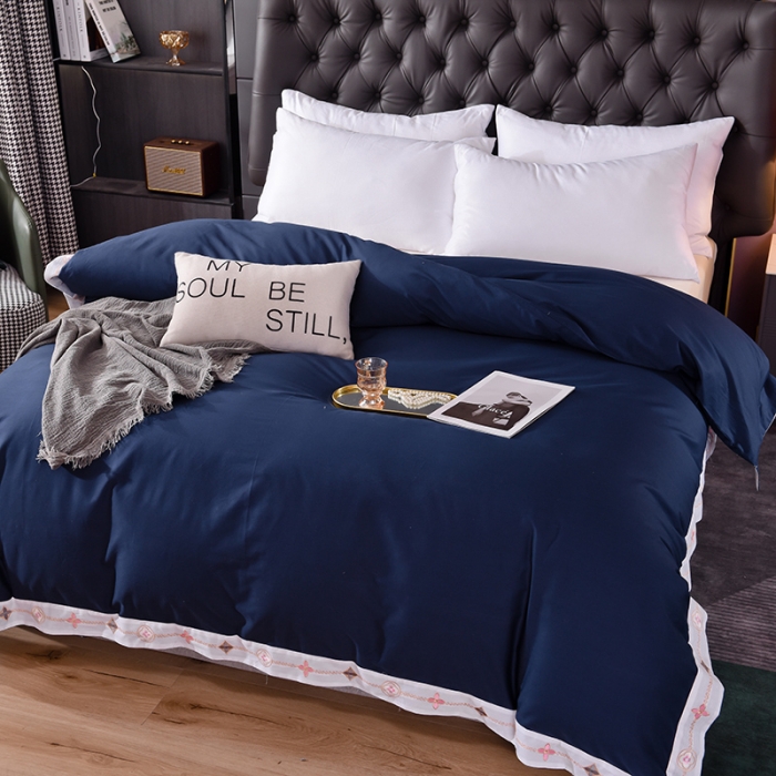 91家纺网 家纺一手货源 找家纺 甜之梦2025新款13374经典北欧风工艺款纯色单被套 藏青