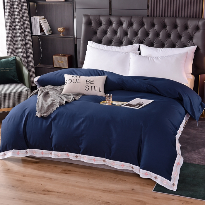 91家纺网 家纺一手货源 找家纺 甜之梦2025新款13374经典北欧风工艺款纯色单被套 藏青
