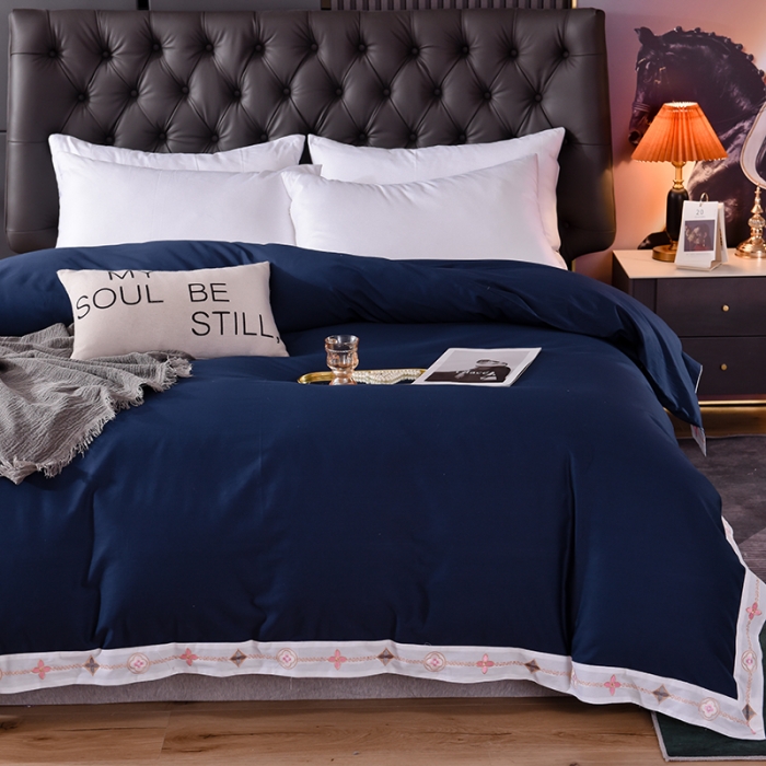 91家纺网 家纺一手货源 找家纺 甜之梦2025新款13374经典北欧风工艺款纯色单被套 藏青