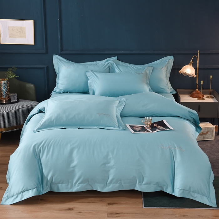 91家纺网 家纺一手货源 找家纺 甜之梦2025新款13374经典工艺款纯色长绒棉四件套深海蓝