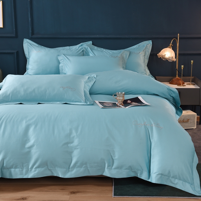 91家纺网 家纺一手货源 找家纺 甜之梦2025新款13374经典工艺款纯色长绒棉四件套深海蓝