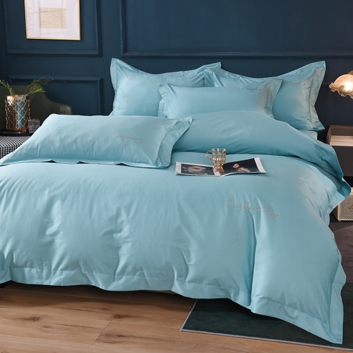 91家纺网 家纺一手货源 找家纺 甜之梦2025新款13374经典工艺款纯色长绒棉四件套深海蓝