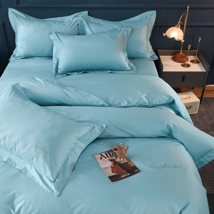 91家纺网 家纺一手货源 找家纺 甜之梦2025新款13374经典工艺款纯色长绒棉四件套深海蓝