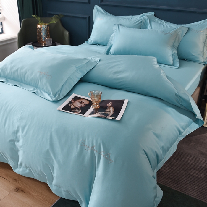 91家纺网 家纺一手货源 找家纺 甜之梦2025新款13374经典工艺款纯色长绒棉四件套深海蓝