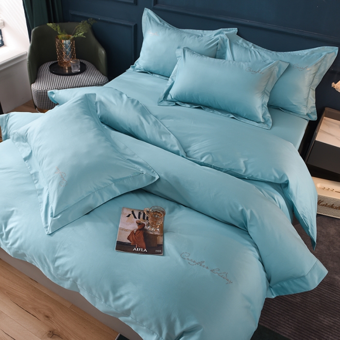 91家纺网 家纺一手货源 找家纺 甜之梦2025新款13374经典工艺款纯色长绒棉四件套深海蓝