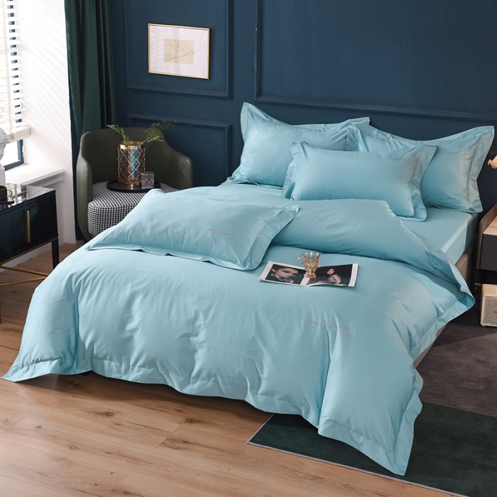 91家纺网 家纺一手货源 找家纺 甜之梦2025新款13374经典工艺款纯色长绒棉四件套深海蓝