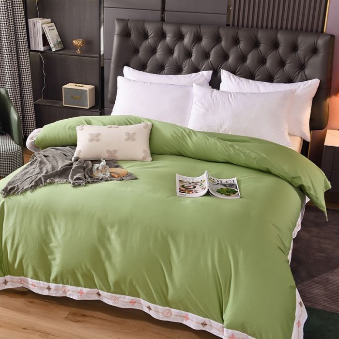91家纺网 家纺一手货源 找家纺 甜之梦2025新款13374经典北欧风工艺款纯色单被套 果绿