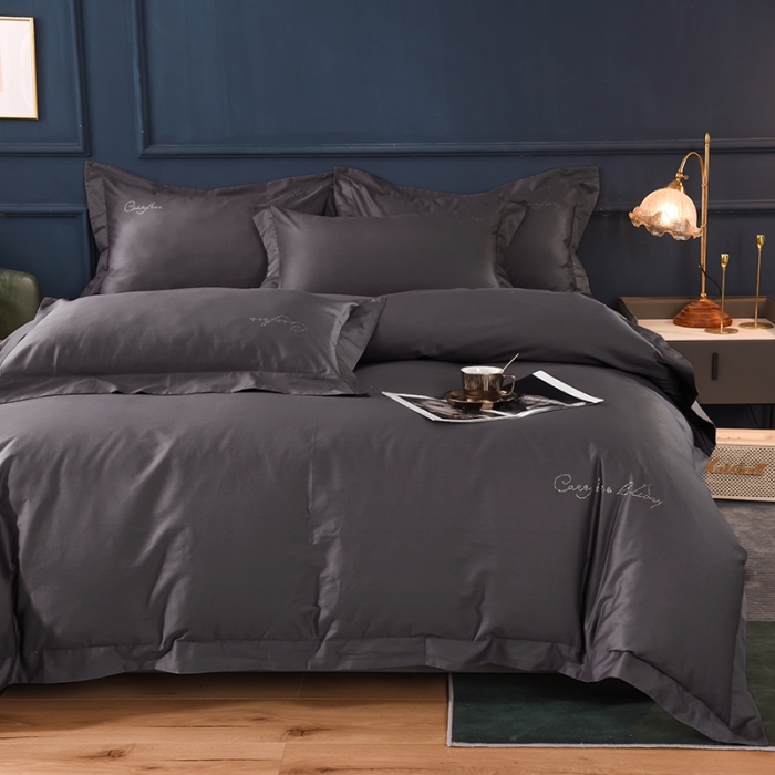 91家纺网 家纺一手货源 找家纺 甜之梦2025新款13374经典工艺款纯色长绒棉四件套深灰色