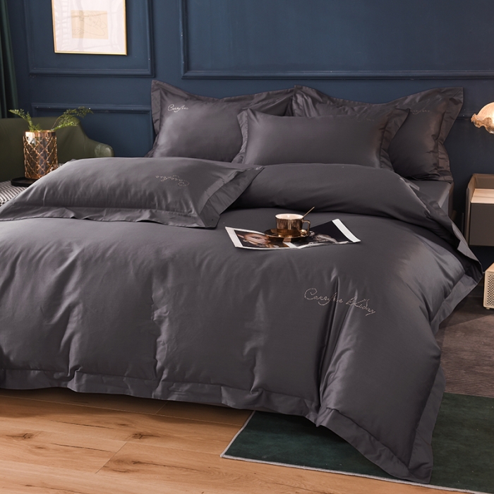 91家纺网 家纺一手货源 找家纺 甜之梦2025新款13374经典工艺款纯色长绒棉四件套深灰色