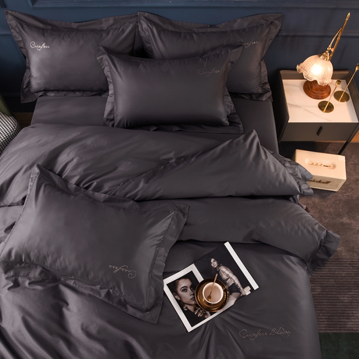 91家纺网 家纺一手货源 找家纺 甜之梦2025新款13374经典工艺款纯色长绒棉四件套深灰色