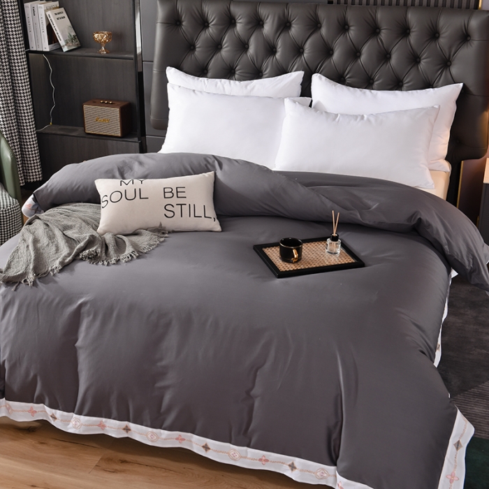 91家纺网 家纺一手货源 找家纺 甜之梦2025新款13374经典北欧风工艺款纯色单被套 深灰