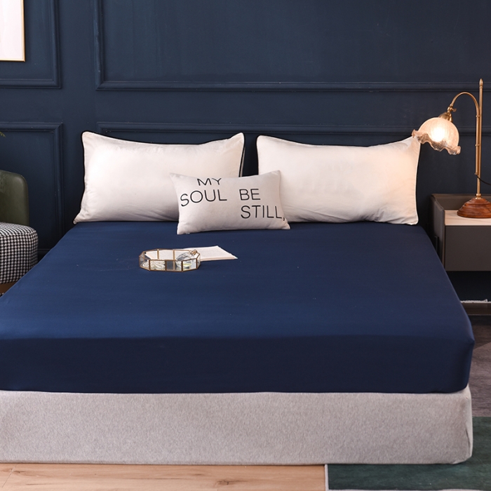 91家纺网 家纺一手货源 找家纺 甜之梦2025新款13374经典北欧风工艺款纯色单床笠 藏青