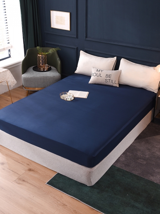 91家纺网 家纺一手货源 找家纺 甜之梦2025新款13374经典北欧风工艺款纯色单床笠 藏青