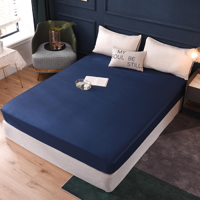 91家纺网 家纺一手货源 找家纺 甜之梦2025新款13374经典北欧风工艺款纯色单床笠 藏青