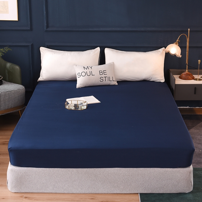 91家纺网 家纺一手货源 找家纺 甜之梦2025新款13374经典北欧风工艺款纯色单床笠 藏青