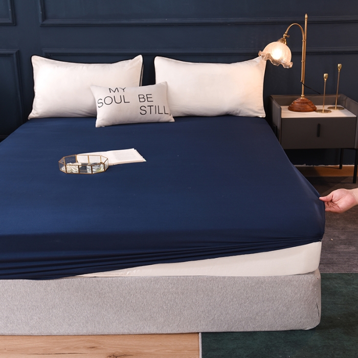 91家纺网 家纺一手货源 找家纺 甜之梦2025新款13374经典北欧风工艺款纯色单床笠 藏青