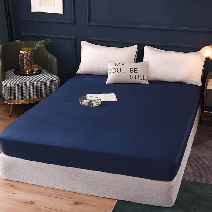 91家纺网 家纺一手货源 找家纺 甜之梦2025新款13374经典北欧风工艺款纯色单床笠 藏青