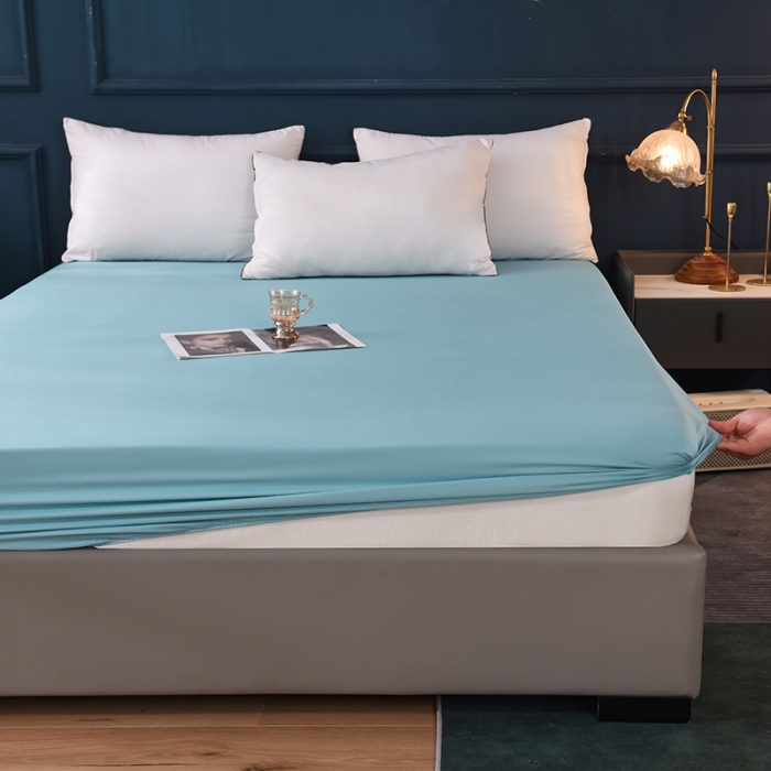 91家纺网 家纺一手货源 找家纺 2025新款13374经典北欧风工艺款纯色单床笠 深海蓝