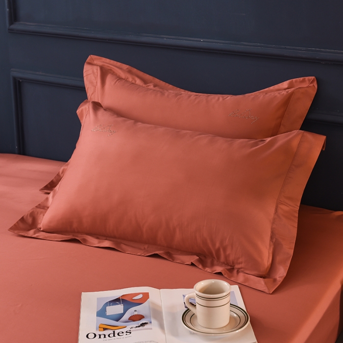 91家纺网 家纺一手货源 找家纺 甜之梦 新款13374经典工艺款纯色长绒棉枕套一对 咖色