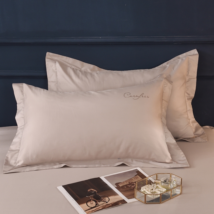 91家纺网 家纺一手货源 找家纺 甜之梦 新款13374经典工艺款纯色长绒棉枕套一对