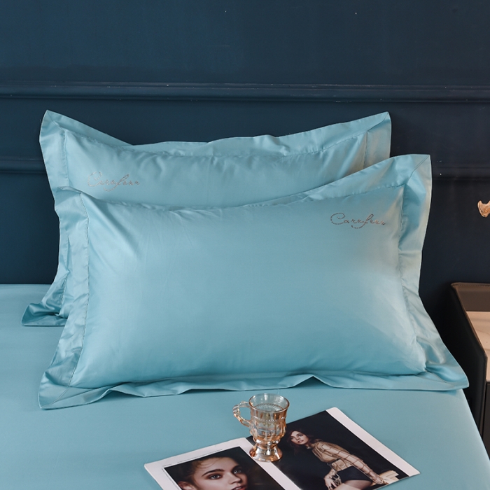 91家纺网 家纺一手货源 找家纺 甜之梦 新款13374经典工艺款纯色长绒棉枕套一对深海蓝