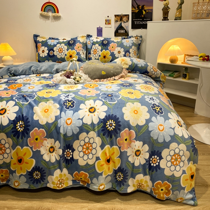 91家纺网 家纺一手货源 找家纺 珺柔家纺2021新款牛奶绒印花四件套 繁花