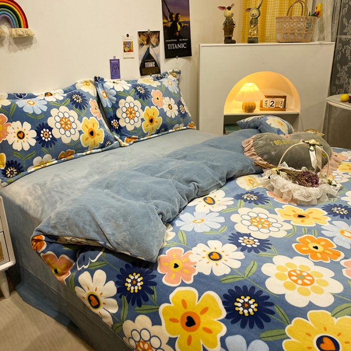 91家纺网 家纺一手货源 找家纺 珺柔家纺2021新款牛奶绒印花四件套 繁花