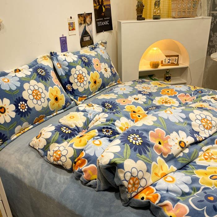 91家纺网 家纺一手货源 找家纺 珺柔家纺2021新款牛奶绒印花四件套 繁花