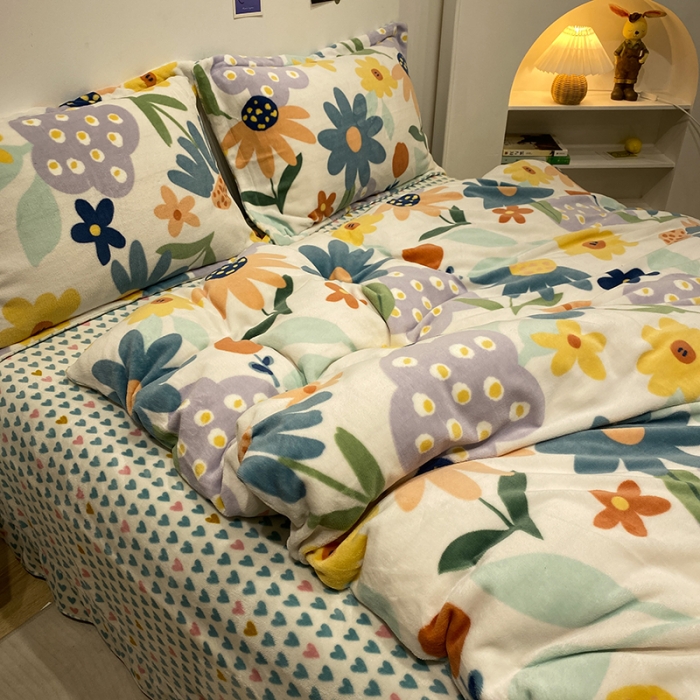 91家纺网 家纺一手货源 找家纺 珺柔家纺2021新款牛奶绒印花四件套 静柔