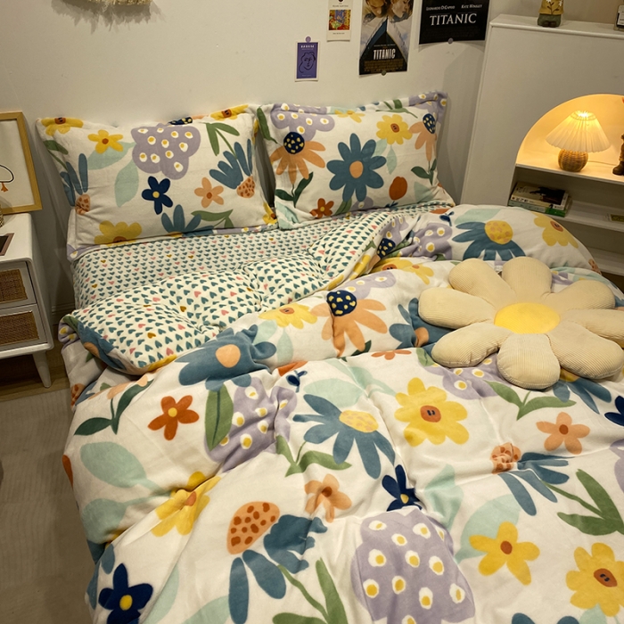 91家纺网 家纺一手货源 找家纺 珺柔家纺2021新款牛奶绒印花四件套 静柔